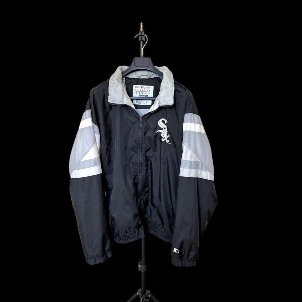 Vintage 90s Chicago White Sox Windbreaker Starter Black White XL Distressed